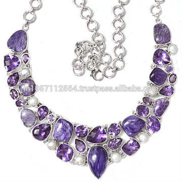 Comprar Mejor Charoite púrpura amatista y perlas de piedras preciosas con 925 de plata esterlina de joyería hecha a mano Hermoso regalo para ella